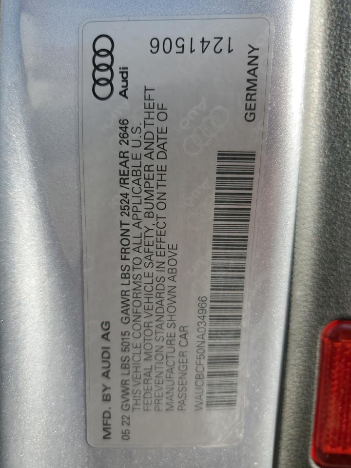 2022 AUDI A5 PREMIUM PLUS 40 VIN:WAUCBCF50NA034966