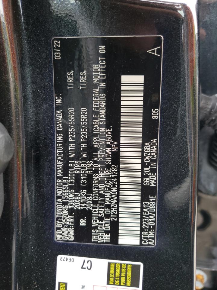 2022 LEXUS RX 350 VIN:2T2HZMAA0NC241282