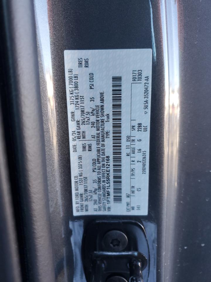 2024 FORD F150 XL VIN:1FTMF1L55RKE12168