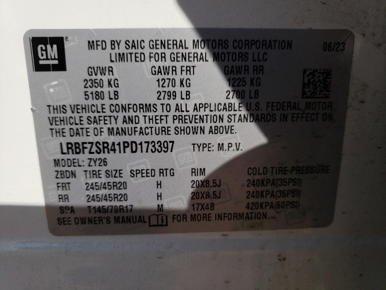 2023 BUICK ENVISION AVENIR VIN:LRBFZSR41PD173397