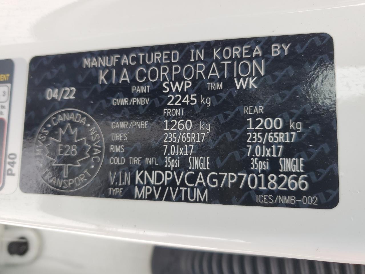 2023 KIA SPORTAGE EX VIN:KNDPVCAG7P7018266