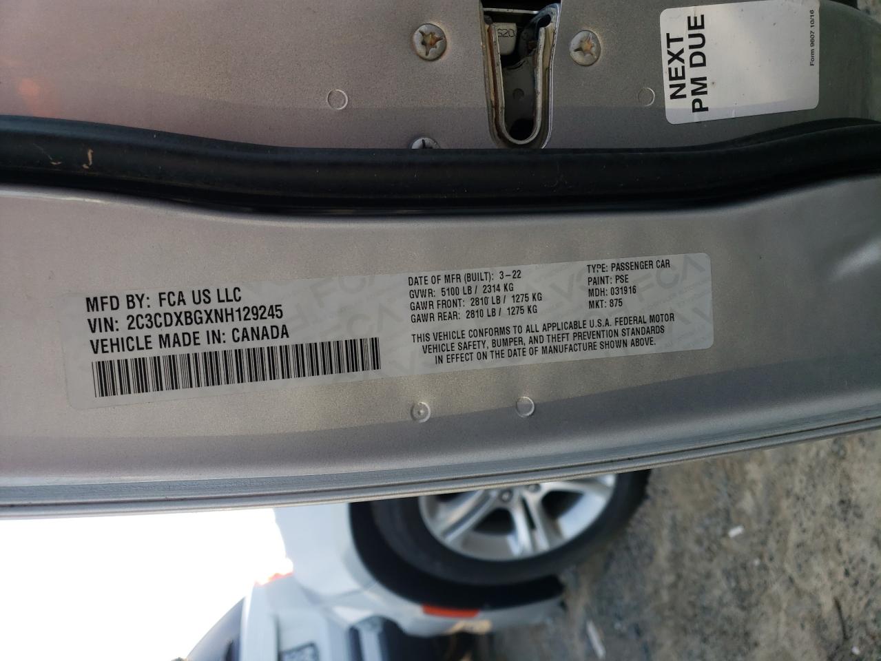 2022 DODGE CHARGER SXT VIN:2C3CDXBGXNH129245