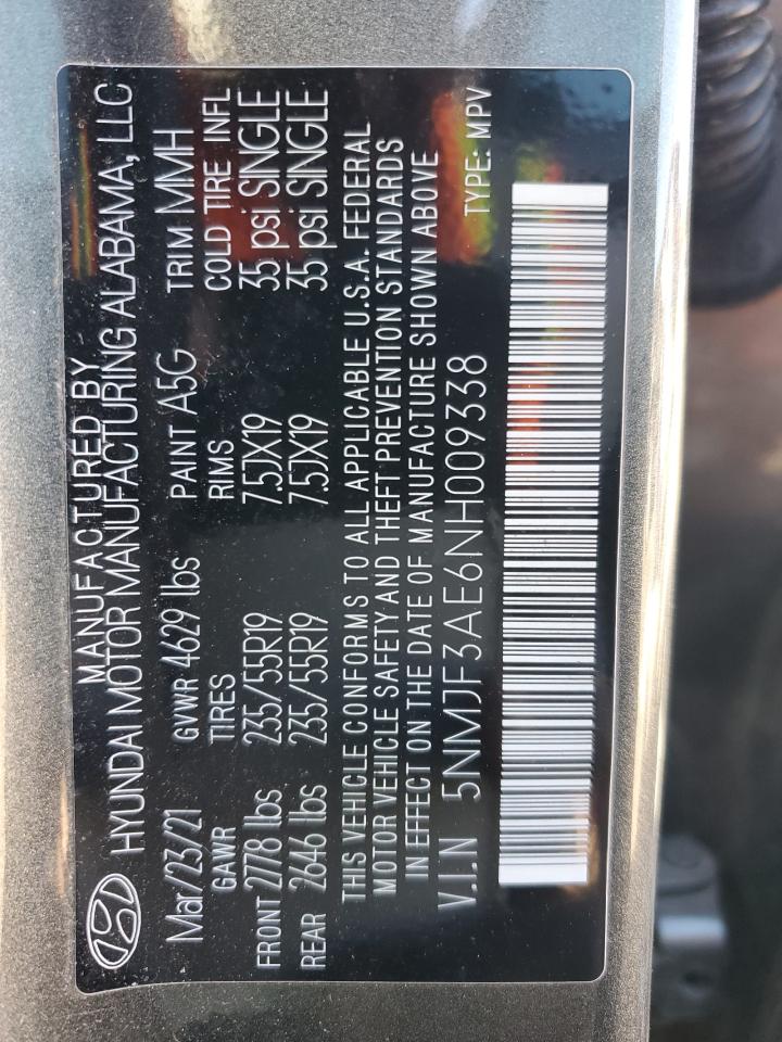 2022 HYUNDAI TUCSON SEL VIN:5NMJF3AE6NH009338