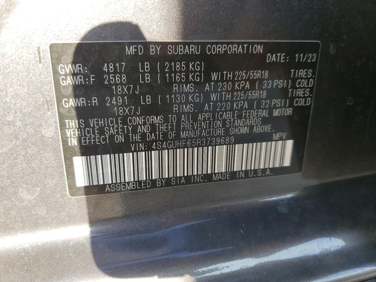 2024 SUBARU CROSSTREK SPORT VIN:4S4GUHF65R3739689