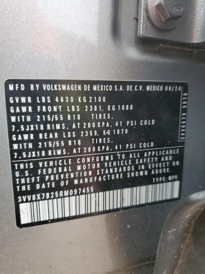 2024 VOLKSWAGEN TAOS S VIN:3VV8X7B25RM097455