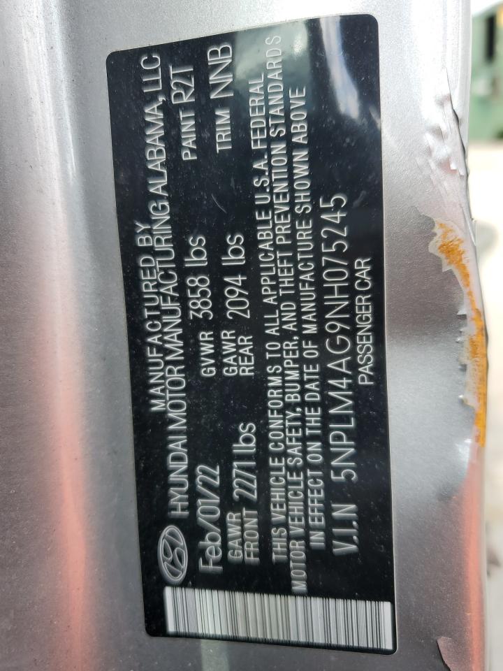 2022 HYUNDAI ELANTRA SEL VIN:5NPLM4AG9NH075245