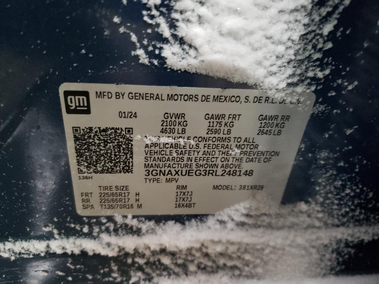 2024 CHEVROLET EQUINOX LT VIN:3GNAXUEG3RL248148