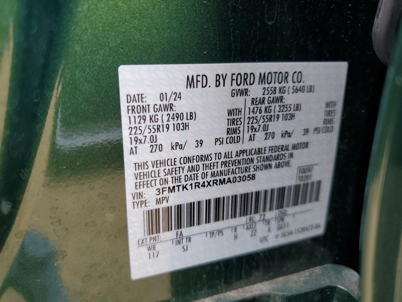 2024 FORD MUSTANG MACH-E SELECT VIN:3FMTK1R4XRMA03058
