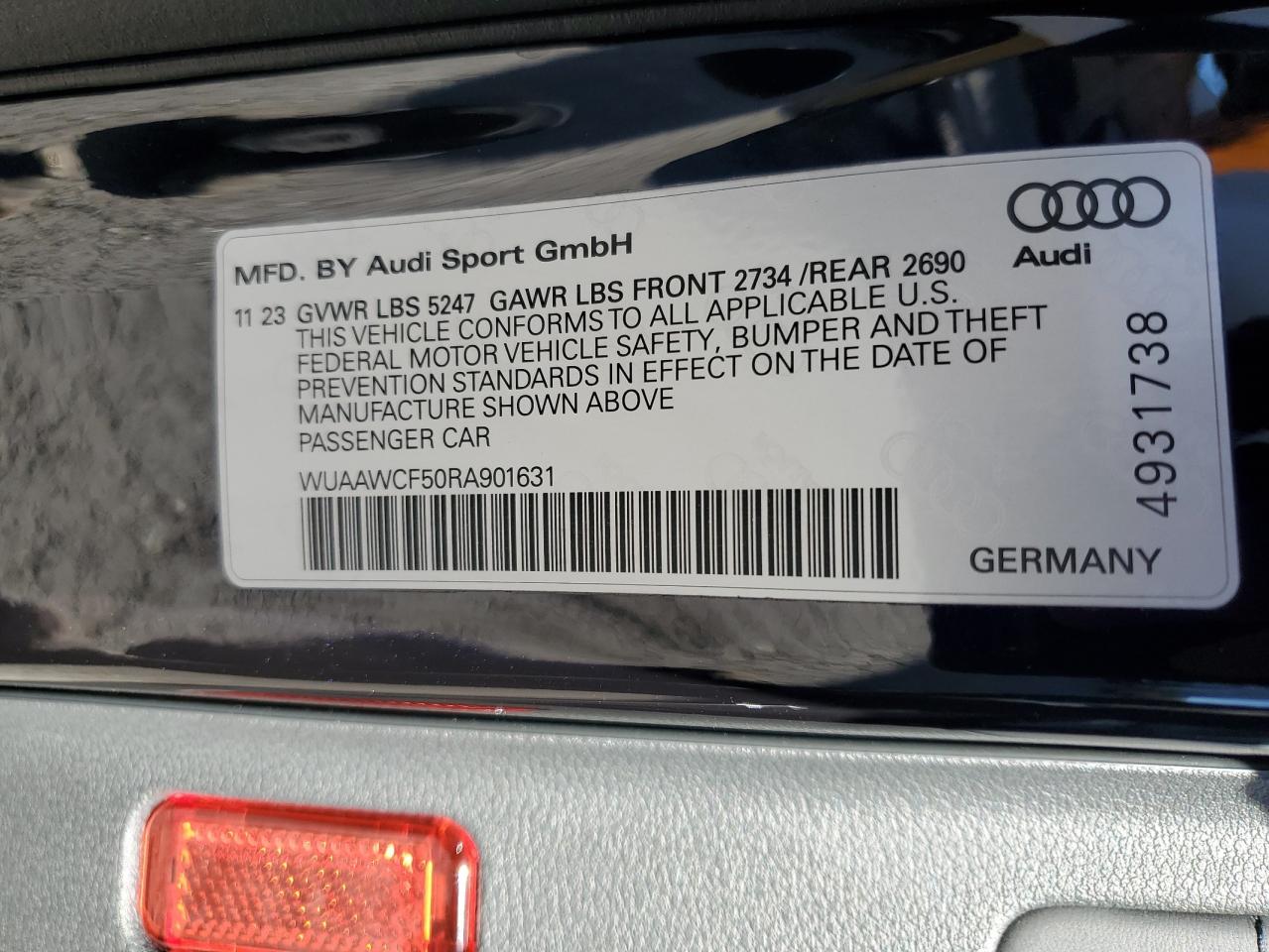 2024 AUDI RS5  VIN:WUAAWCF50RA901631