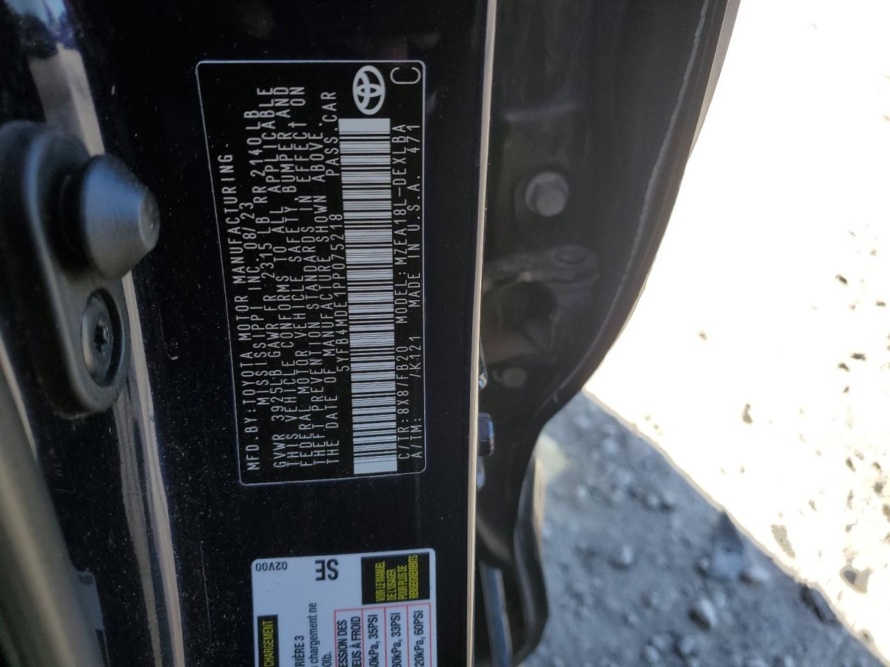 2023 TOYOTA COROLLA LE VIN:5YFB4MDE1PP075218