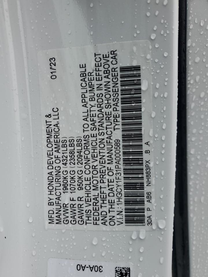 2023 HONDA ACCORD EX VIN:1HGCY1F31PA000589