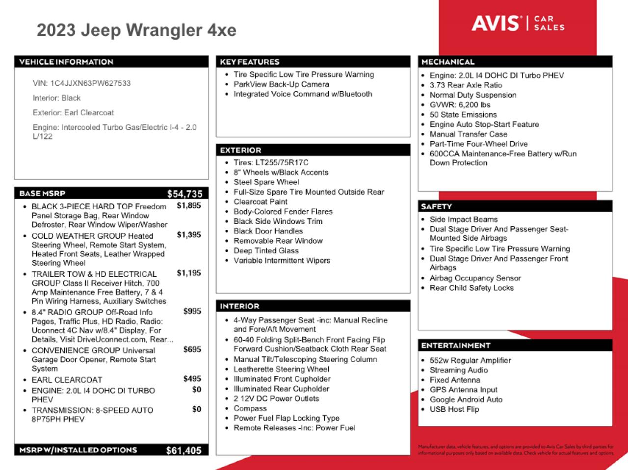 2023 JEEP WRANGLER 4XE VIN:1C4JJXN63PW627533