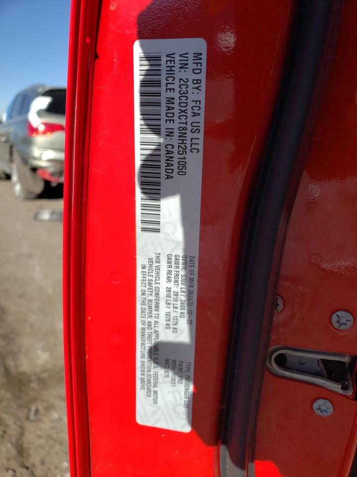 2022 DODGE CHARGER R/T VIN:2C3CDXCT8NH251050