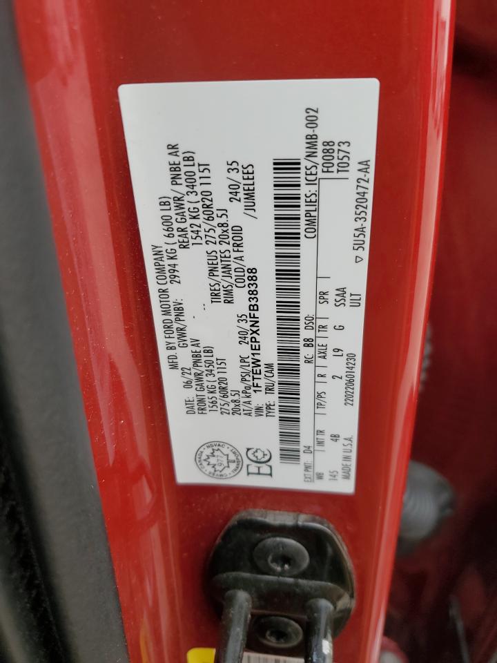 2022 FORD F150 SUPERCREW VIN:1FTEW1EPXNFB38388