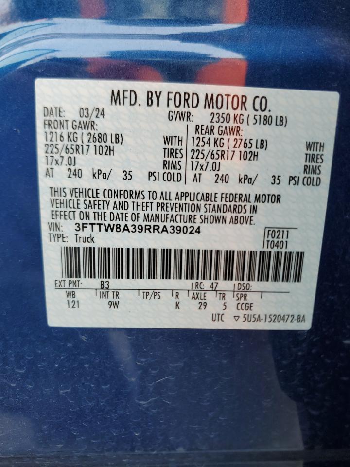 2024 FORD MAVERICK XL VIN:3FTTW8A39RRA39024
