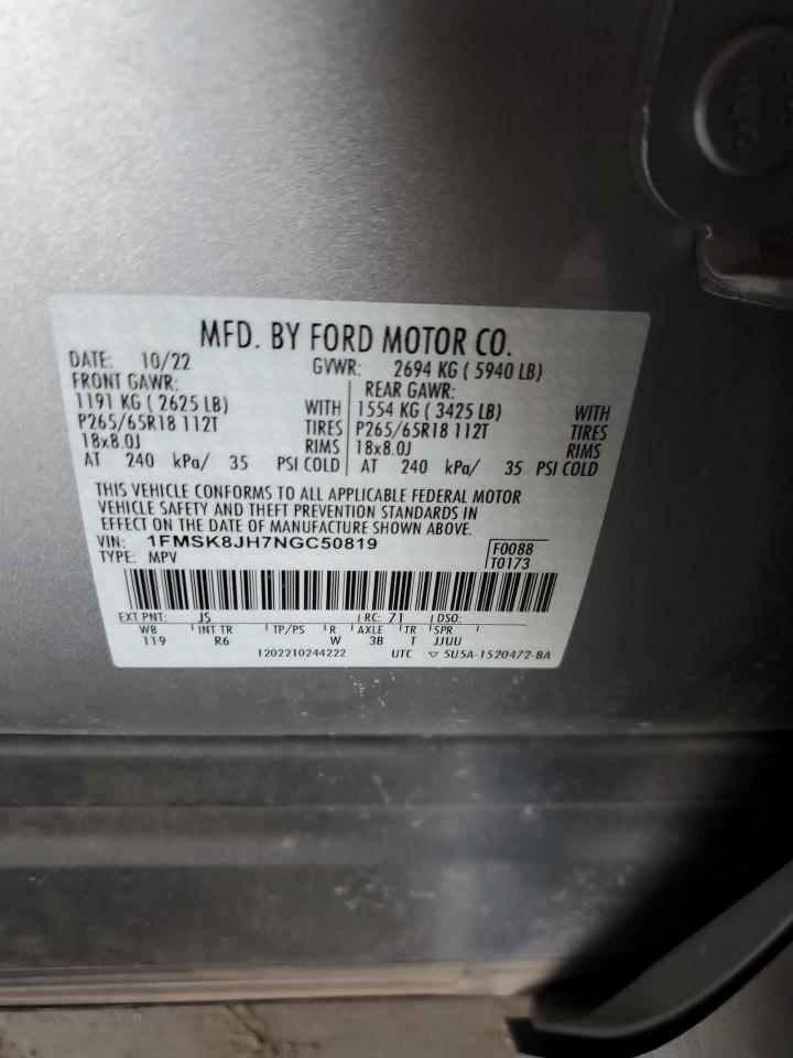 2022 FORD EXPLORER TIMBERLINE VIN:1FMSK8JH7NGC50819