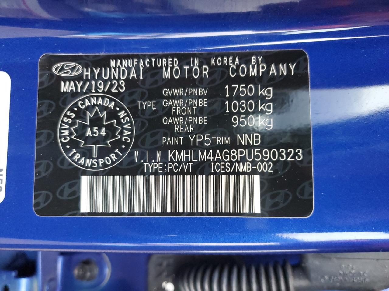 2023 HYUNDAI ELANTRA SEL VIN:KMHLM4AG8PU590323