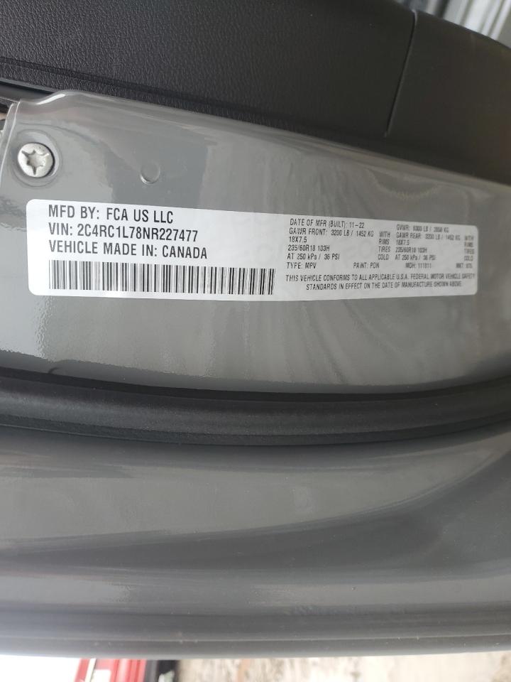 2022 CHRYSLER PACIFICA HYBRID TOURING L VIN:2C4RC1L78NR227477