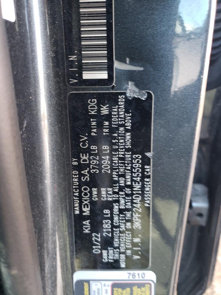 2022 KIA FORTE FE VIN:3KPF24AD1NE455953