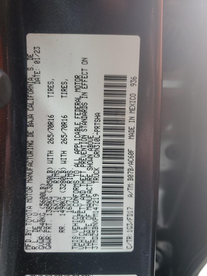 2023 TOYOTA TACOMA DOUBLE CAB VIN:3TMDZ5BNXPM147219