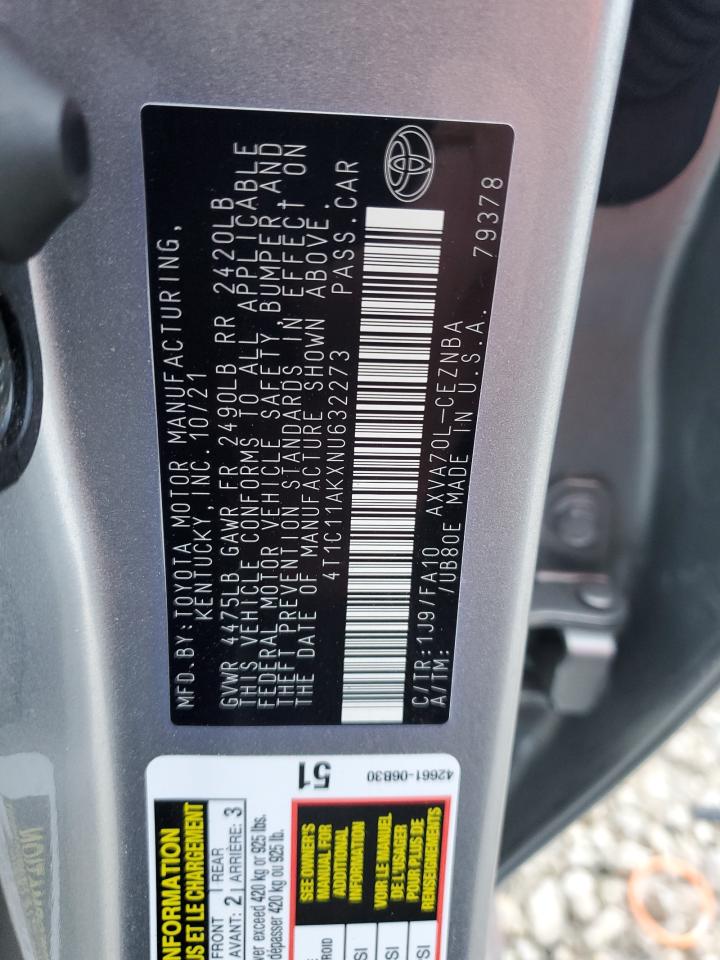 2022 TOYOTA CAMRY LE VIN:4T1C11AKXNU632273