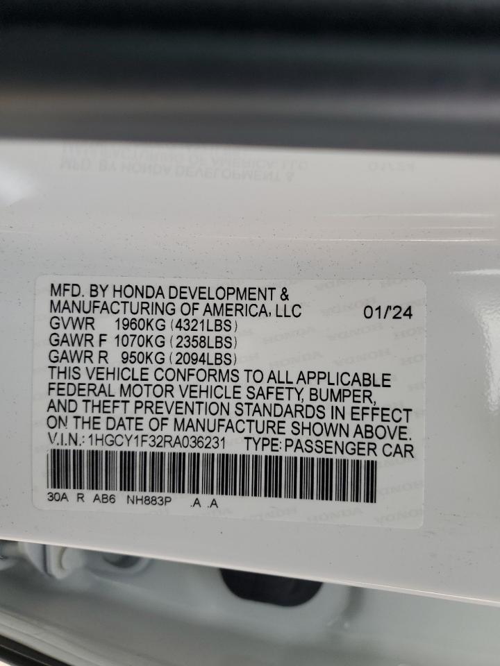 2024 HONDA ACCORD EX VIN:1HGCY1F32RA036231