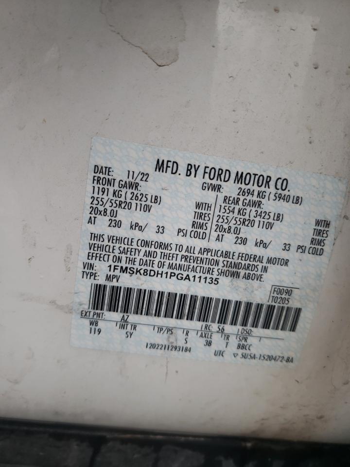 2023 FORD EXPLORER XLT VIN:1FMSK8DH1PGA11135