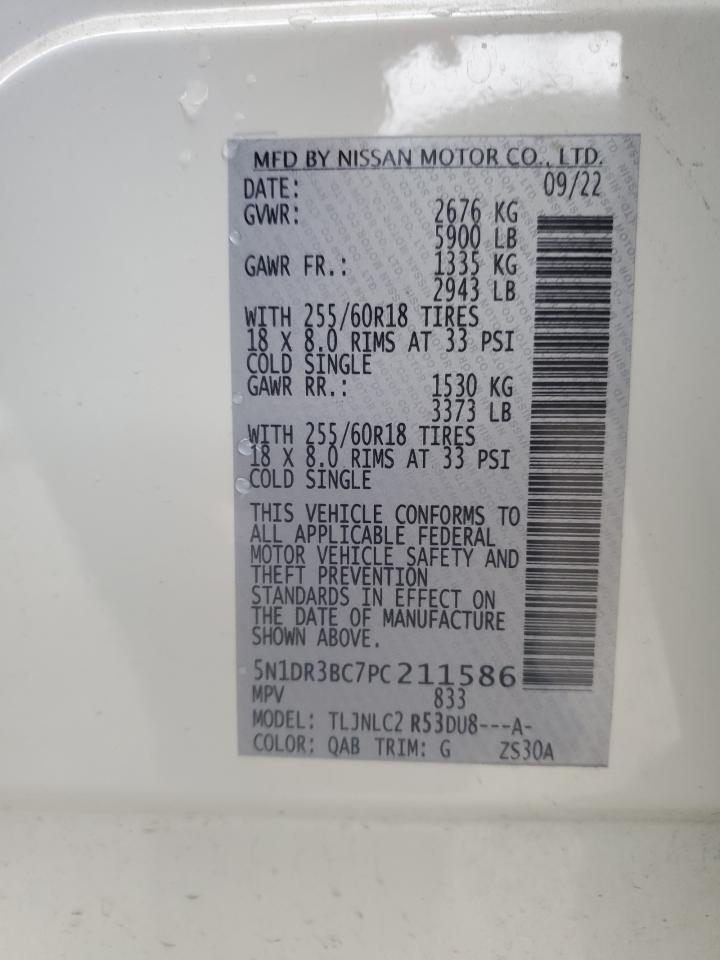 2023 NISSAN PATHFINDER SV VIN:5N1DR3BC7PC211586