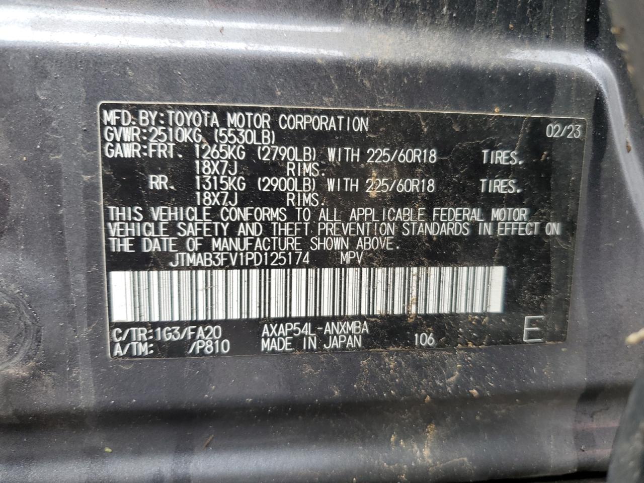2023 TOYOTA RAV4 PRIME SE VIN:JTMAB3FV1PD125174