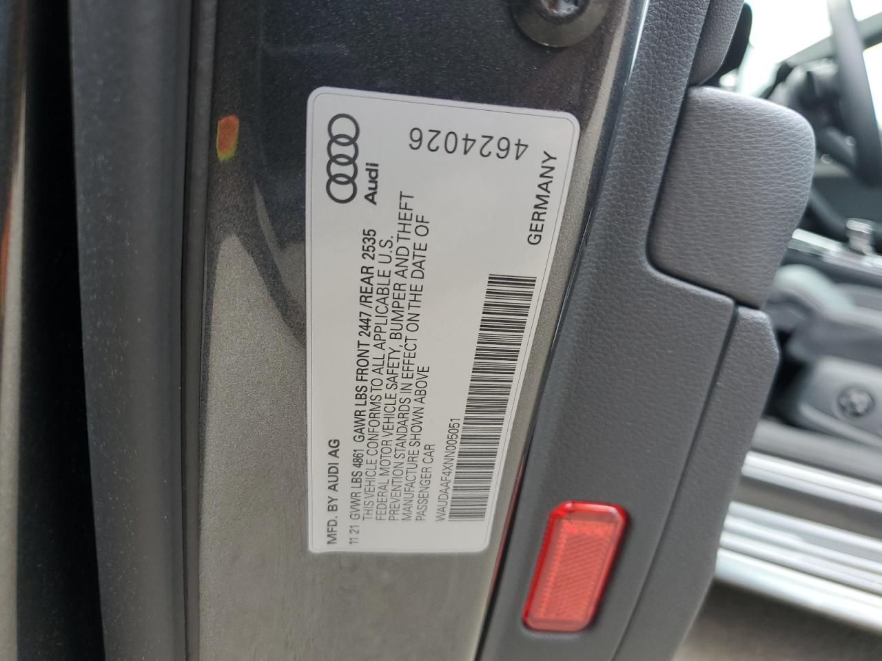 2022 AUDI A4 PREMIUM 45 VIN:WAUDAAF4XNN005051