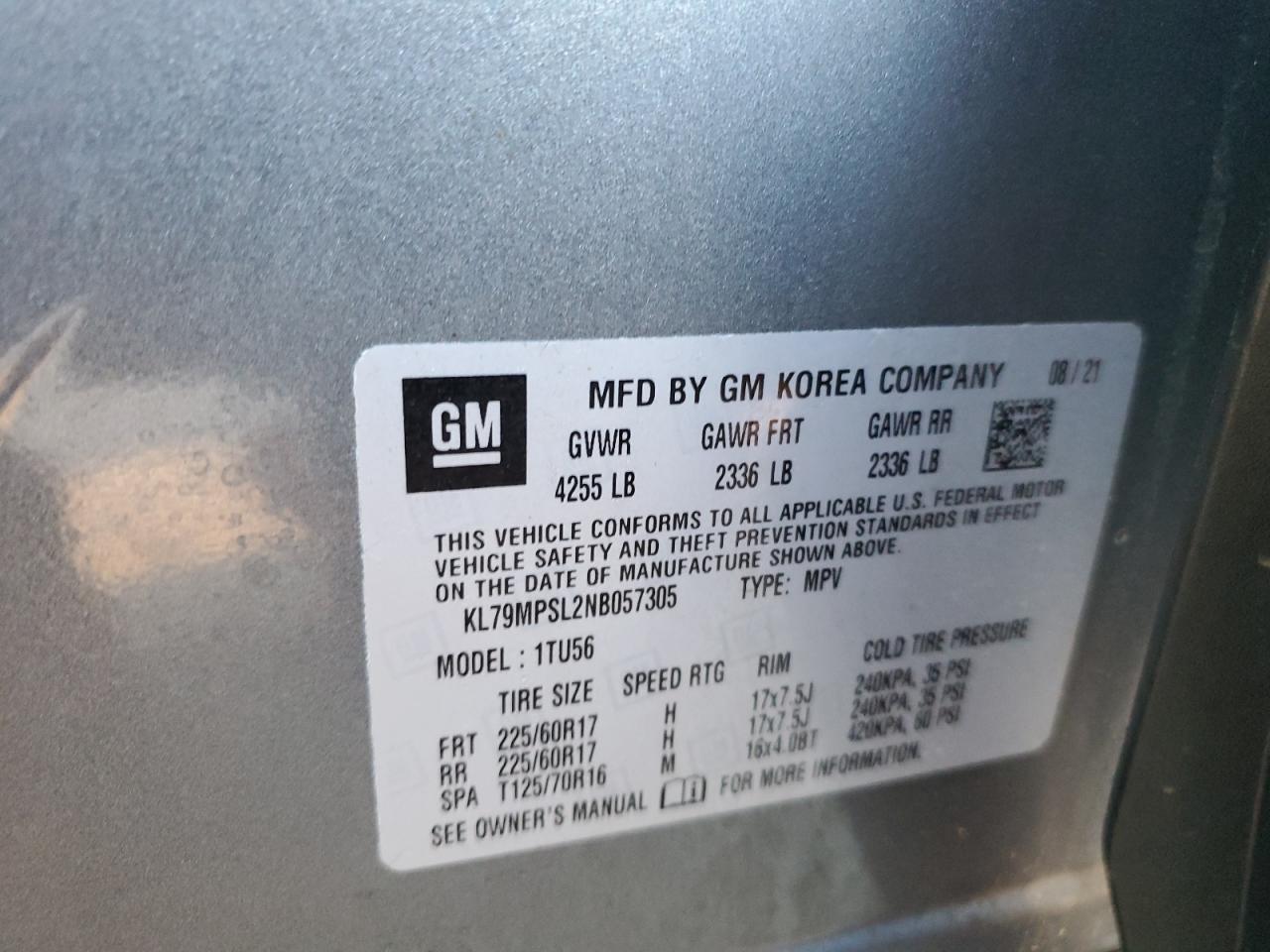 2022 CHEVROLET TRAILBLAZER LT VIN:KL79MPSL2NB057305