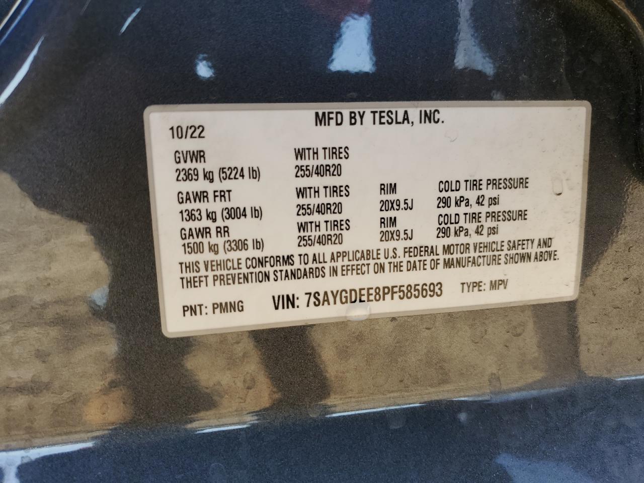 2023 TESLA MODEL Y  VIN:7SAYGDEE8PF585693
