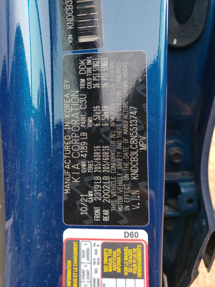 2022 KIA NIRO LX VIN:KNDCB3LC8N5513747
