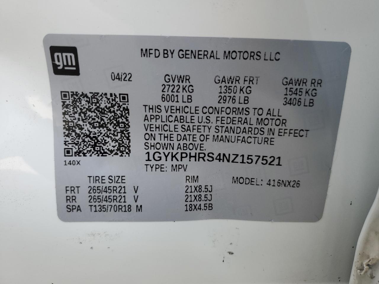 2022 CADILLAC XT6 SPORT PLATINUM VIN:1GYKPHRS4NZ157521