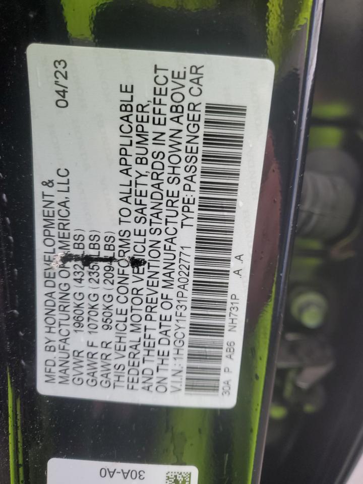 2023 HONDA ACCORD EX VIN:1HGCY1F31PA022771