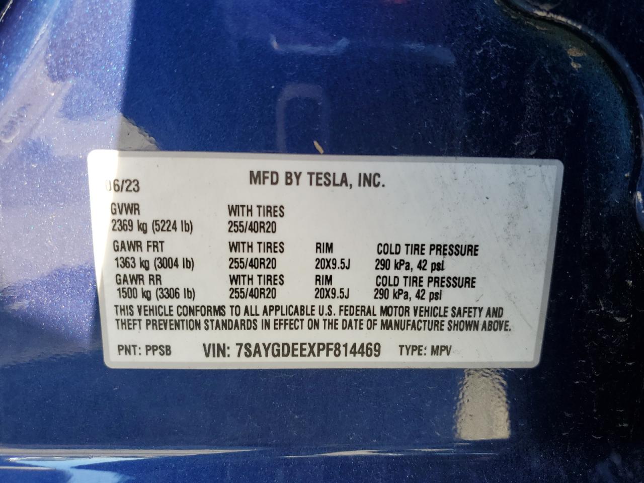 2023 TESLA MODEL Y  VIN:7SAYGDEEXPF814469