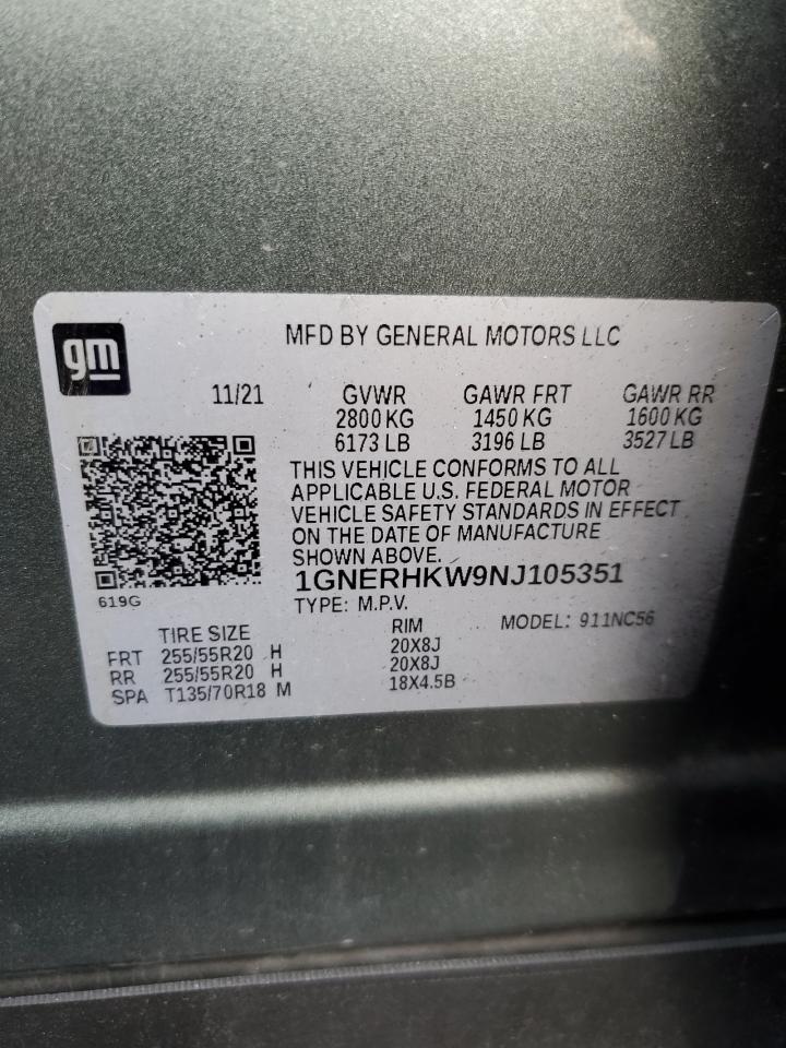 2022 CHEVROLET TRAVERSE LT VIN:1GNERHKW9NJ105351