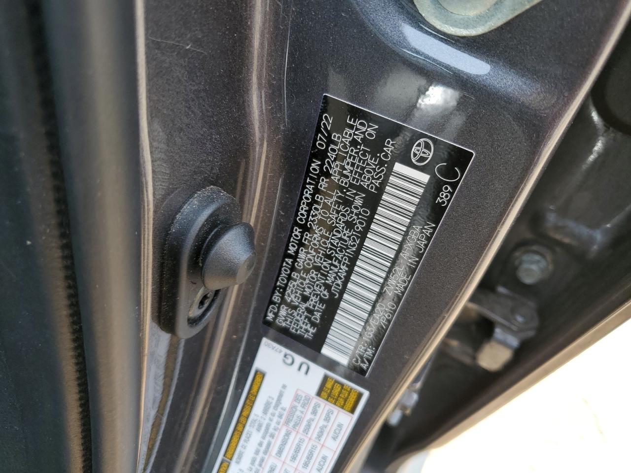 2022 TOYOTA PRIUS PRIME LE VIN:JTDKAMFP1N3219010