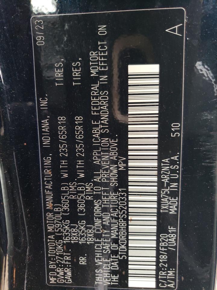 2023 TOYOTA HIGHLANDER L VIN:5TDKDRBH8PS520331