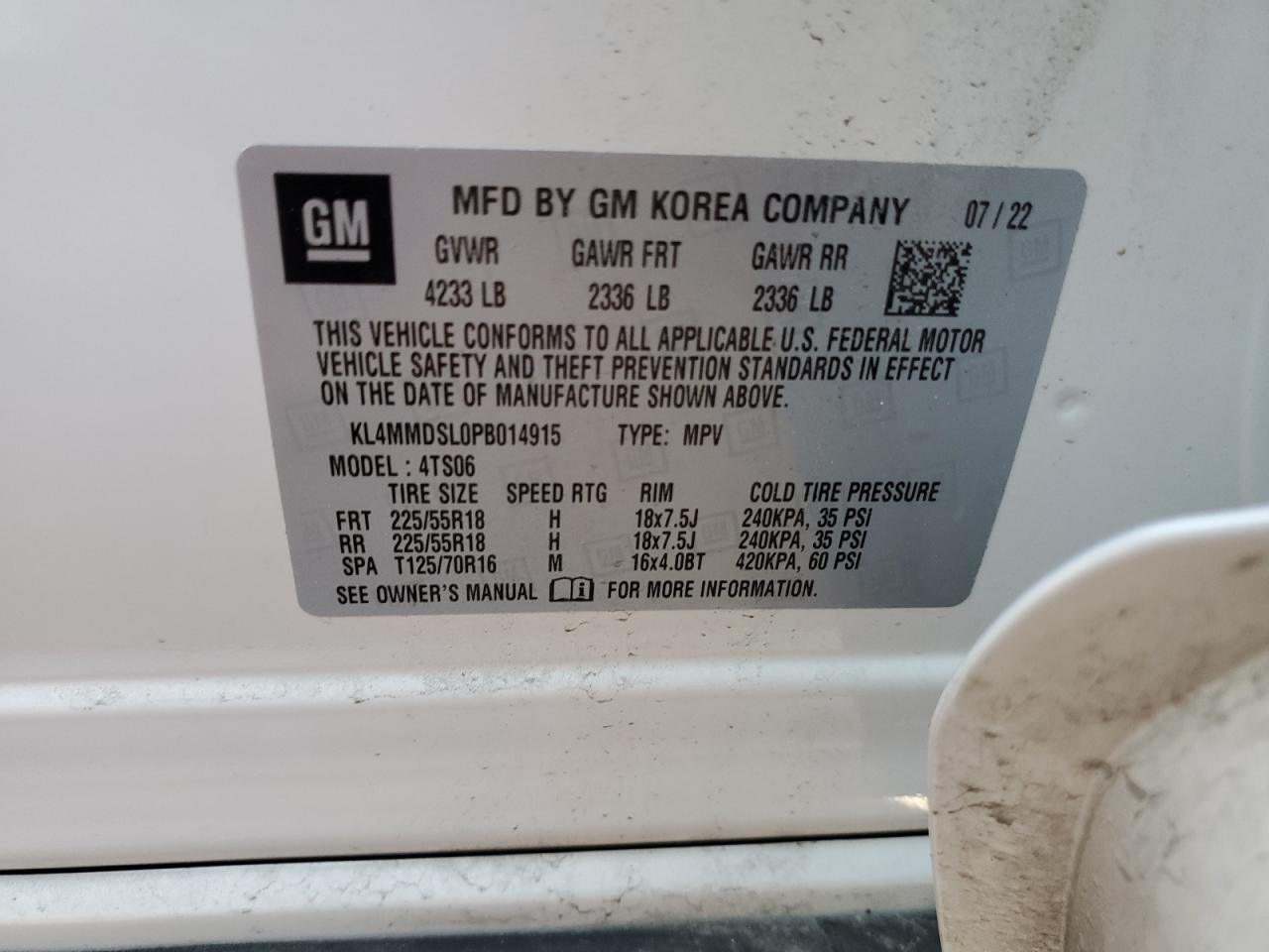 2023 BUICK ENCORE GX SELECT VIN:KL4MMDSL0PB014915