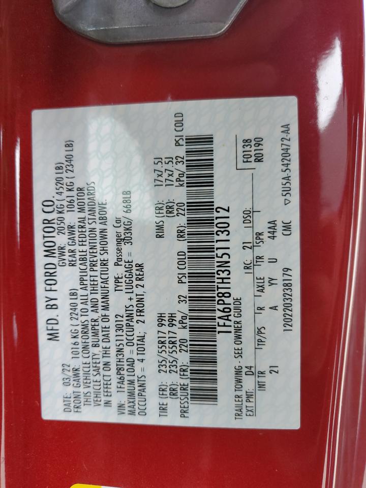 2022 FORD MUSTANG  VIN:1FA6P8TH3N5113012