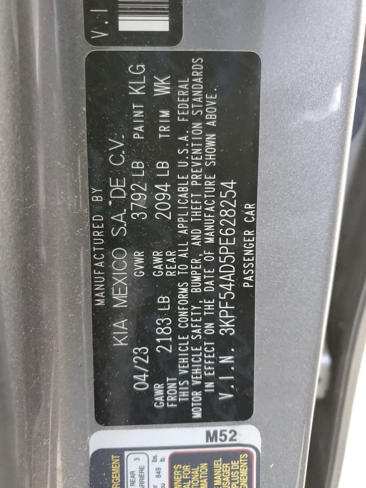 2023 KIA FORTE GT LINE VIN:3KPF54AD5PE628254