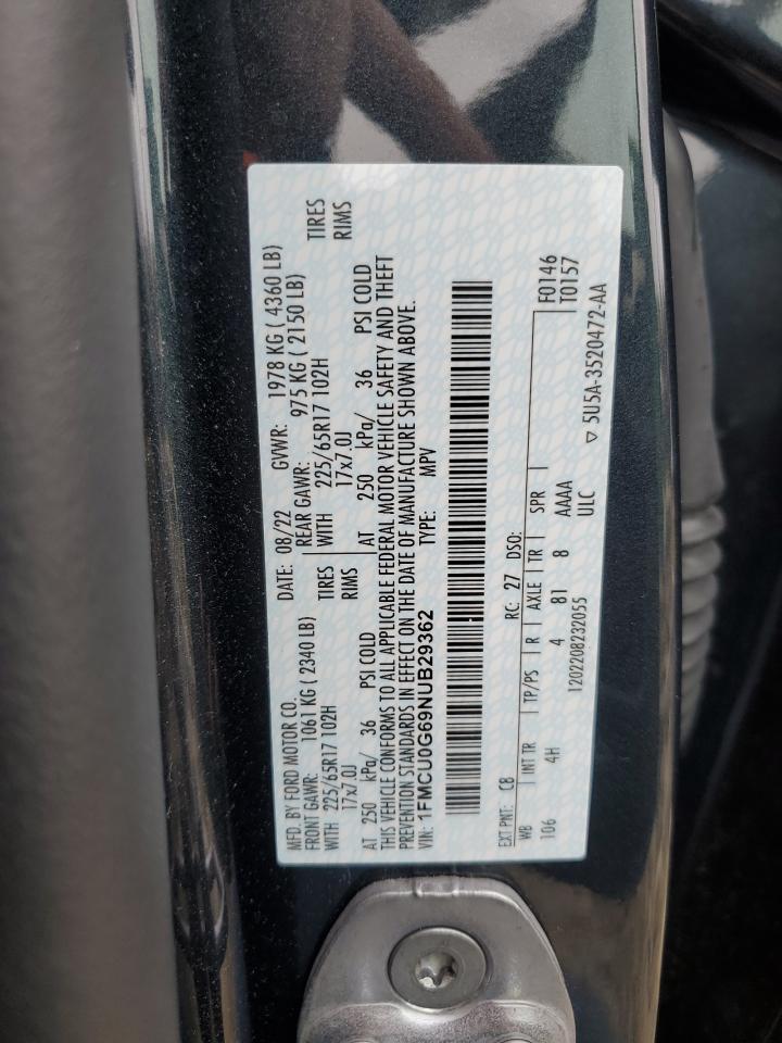 2022 FORD ESCAPE SE VIN:1FMCU0G69NUB29362
