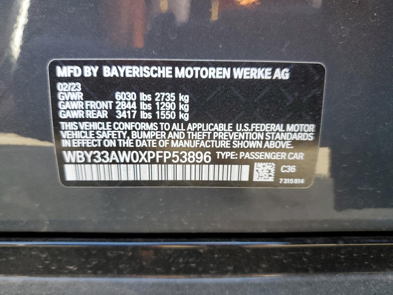 2023 BMW I4 M50 VIN:WBY33AW0XPFP53896