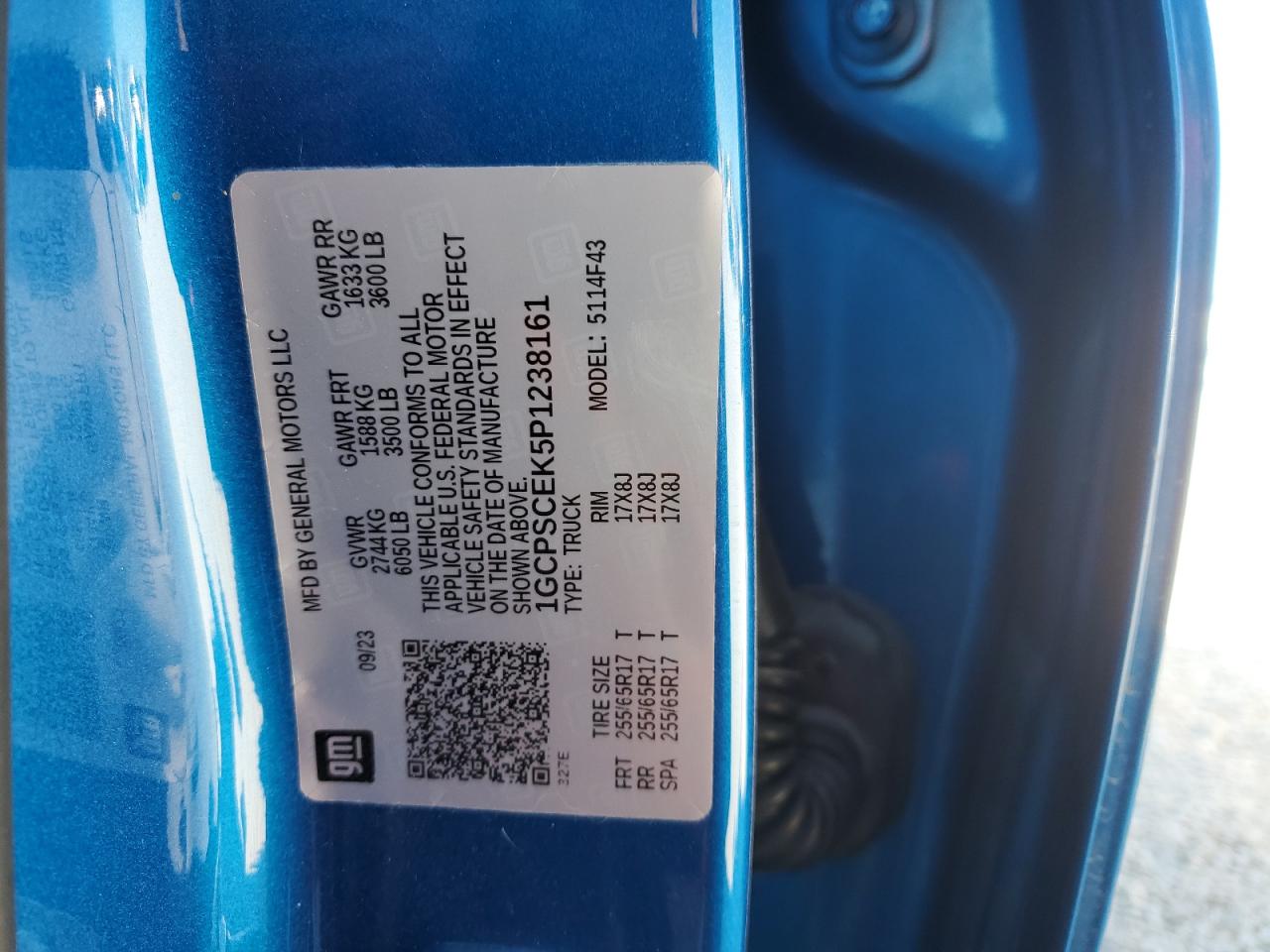 2023 CHEVROLET COLORADO LT VIN:1GCPSCEK5P1238161