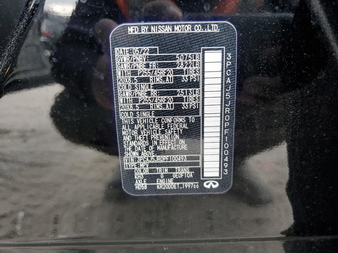 2023 INFINITI QX55 LUXE VIN:3PCAJ5JR0PF100493