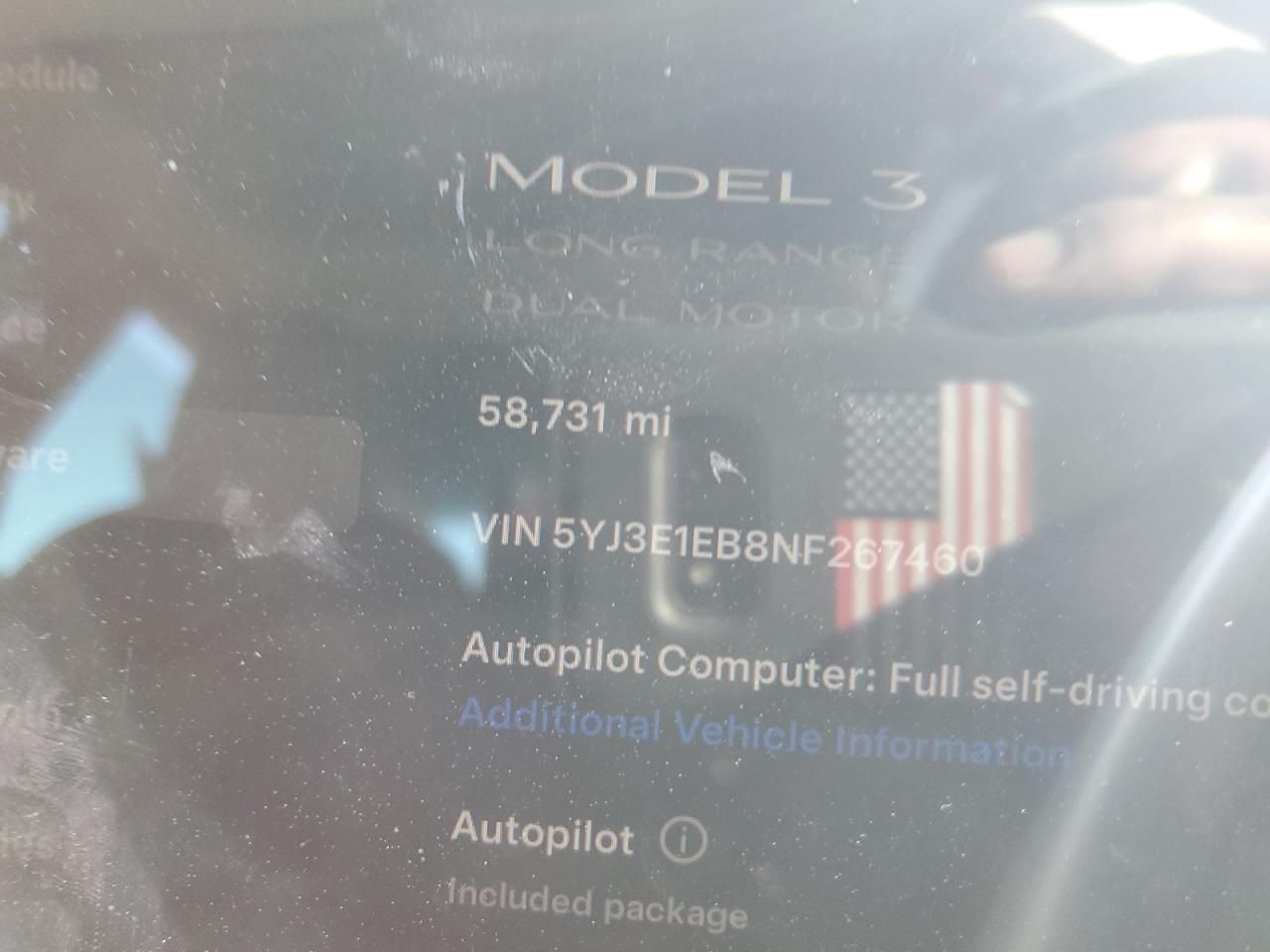 2022 TESLA MODEL 3  VIN:5YJ3E1EB8NF267460