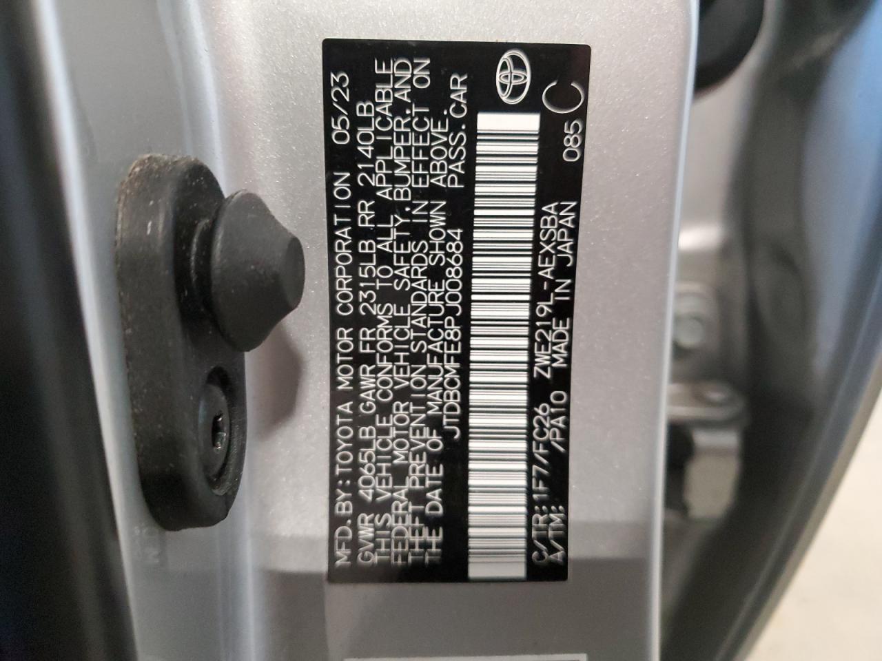 2023 TOYOTA COROLLA LE VIN:JTDBCMFE8PJ008684