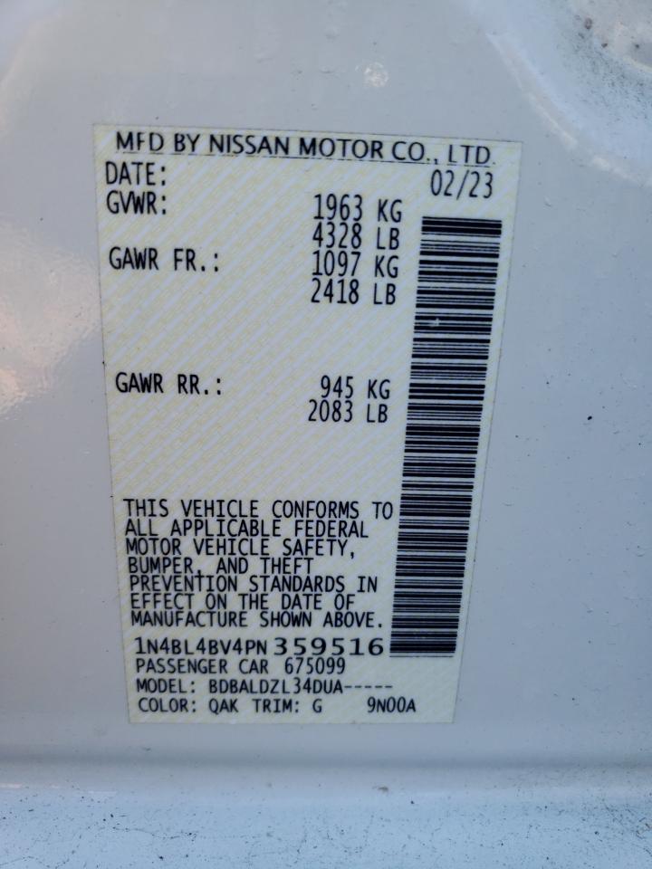 2023 NISSAN ALTIMA S VIN:1N4BL4BV4PN359516