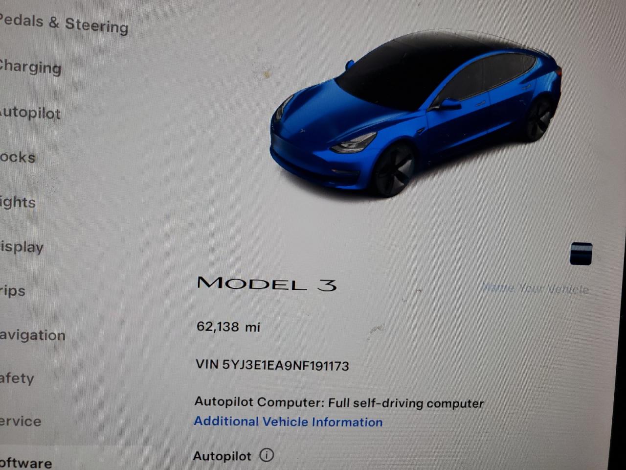 2022 TESLA MODEL 3  VIN:5YJ3E1EA9NF191173